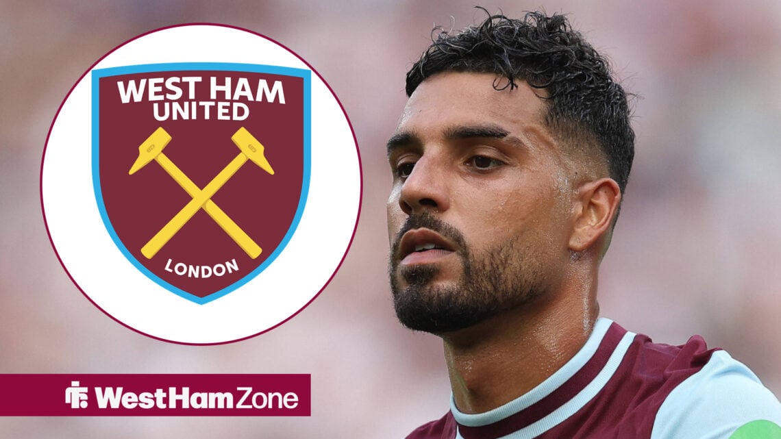 West Ham United defender Emerson and the West Ham badge.