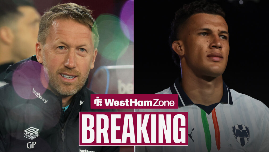 West Ham manager Graham Potter smiles at transfer target Nelson Deossa.