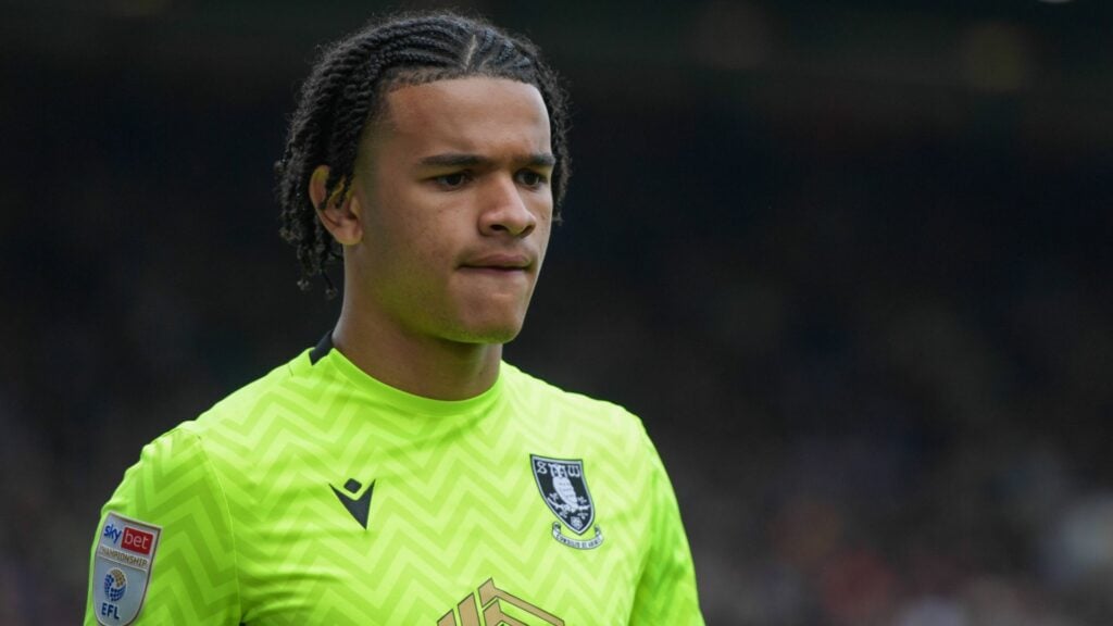 Sheffield Wednesday goalkeeper Piece Charles watches on