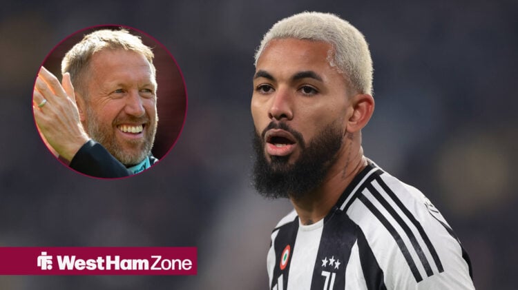 West Ham United manager Graham Potter and Juventus midfielder Douglas Luiz