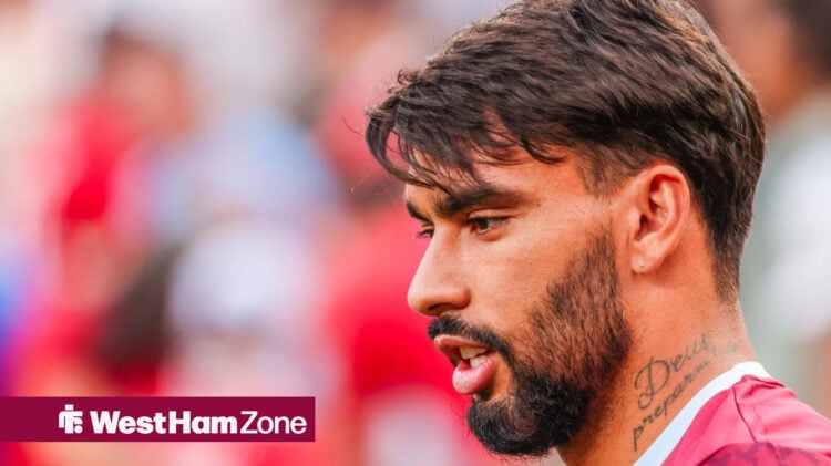 Lucas Paqueta warms up before a West Ham match