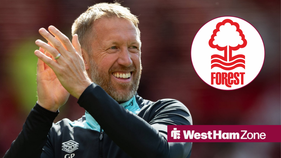Graham Potter applauding with Nottingham Forest badge in circular frame