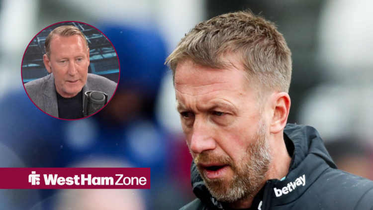 Graham Potter looking at a circular inset of Ray Parlour.