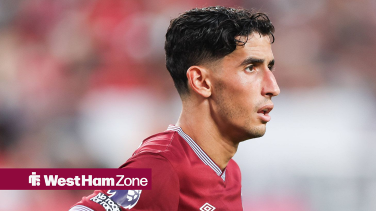 West Ham defender Nayef Aguerd looking focused