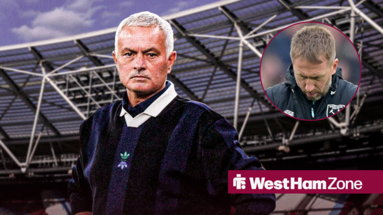 Jose Mourinho at West Ham with Graham Potter looking sad in circle