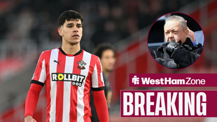 Mateus Fernandes in Southampton shirt with David Sullivan in circular frame