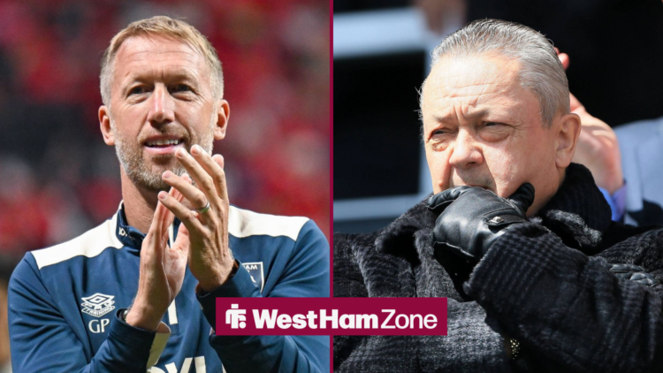 Graham Potter applauding next to David Sullivan watching West Ham in action.