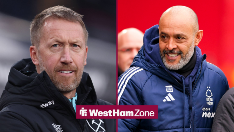 West Ham manager Graham Potter alongside Nuno Espirito Santos
