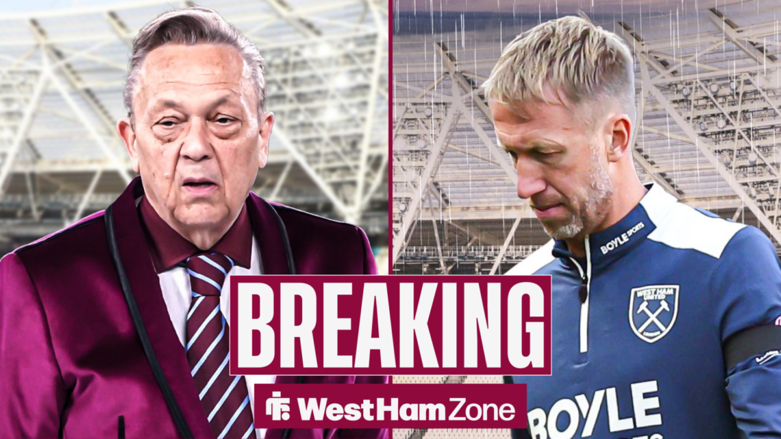 Breaking News as West Ham manager Graham Potter hangs his head in shame as David Sullivan watches on.