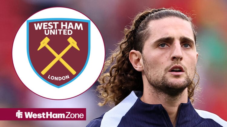 Marseille midfielder Adrien Rabiot with West Ham insert