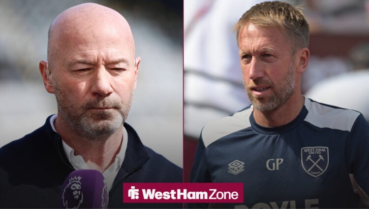 Alan Shearer on punditry duty and Graham Potter looking to the side.