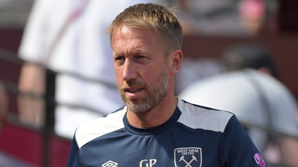 Graham Potter on the touchline in West Ham training gear.
