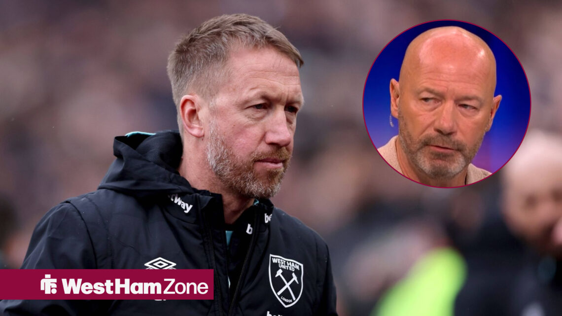 West Ham manager Graham Potter stares solemnly at Alan Shearer.