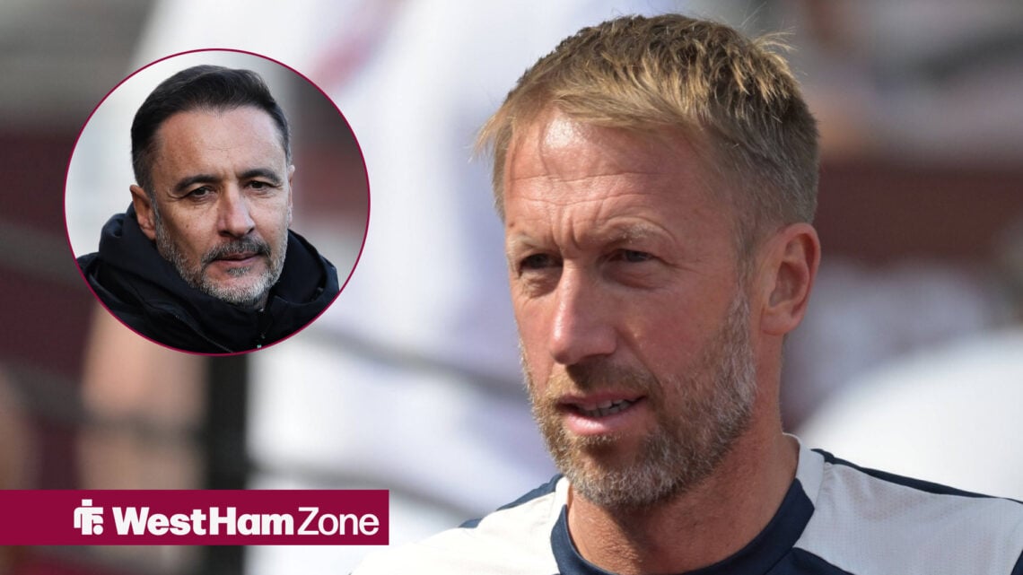 Graham Potter looks towards Wolves boss Vitor Pereira.