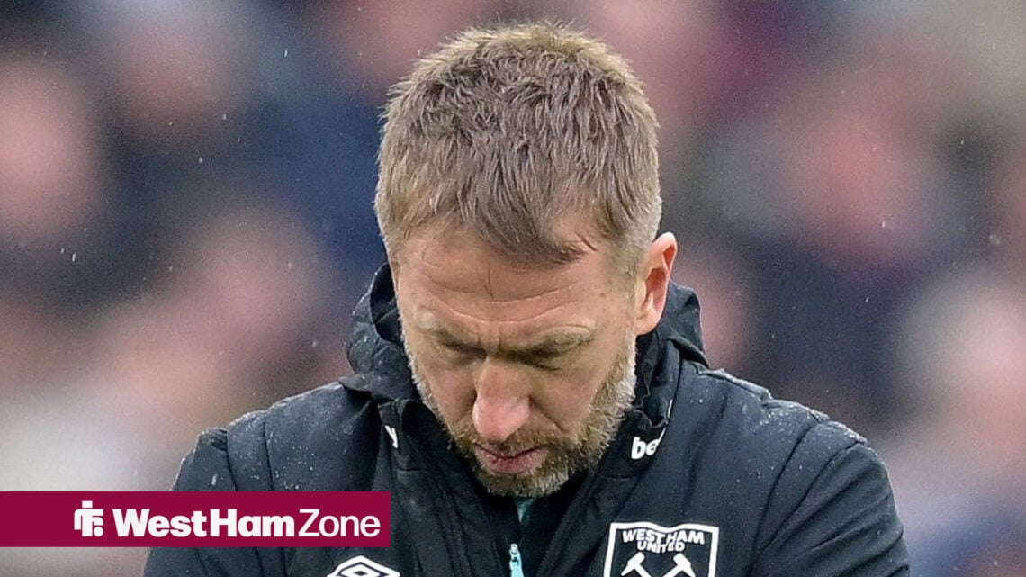 Graham Potter looking dejected during a West Ham match