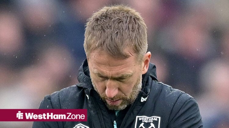 Graham Potter looking dejected during a West Ham match