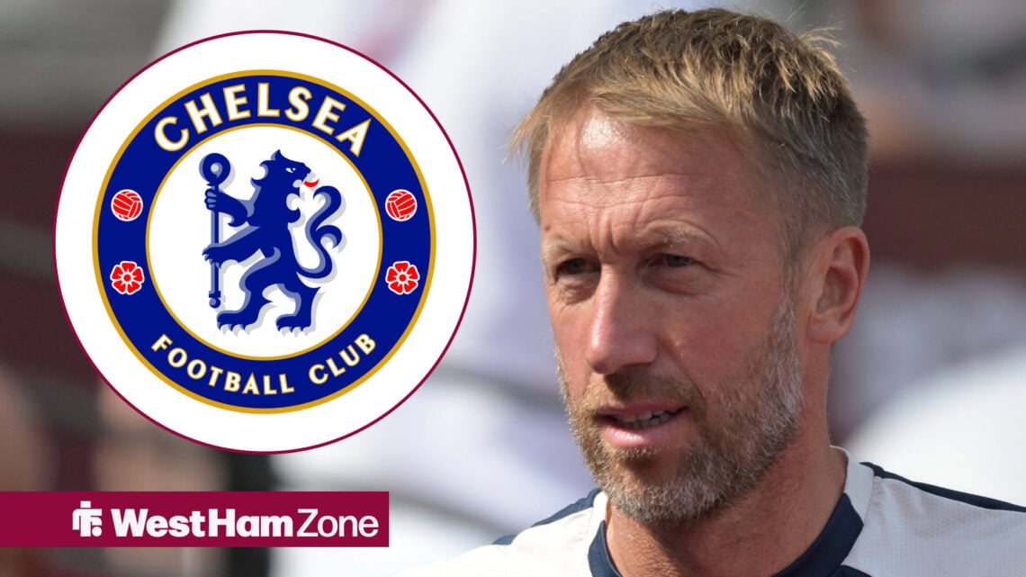 Graham Potter looking at the Chelsea badge