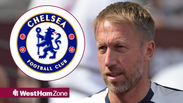 Graham Potter looking at the Chelsea badge