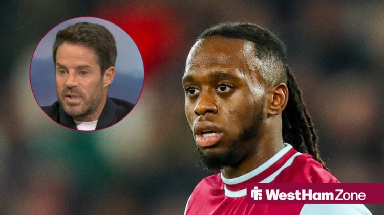 Aaron Wan-Bissaka in match action with Jamie Redknapp inset.
