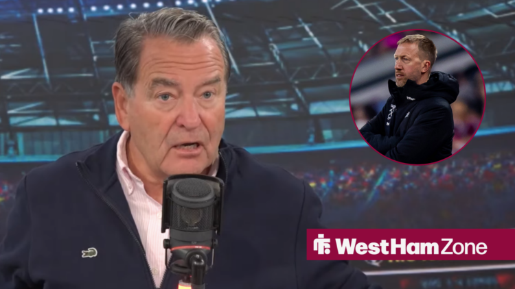 Jeff Stelling looking concerned, West Ham boss Graham Potter in inlet.