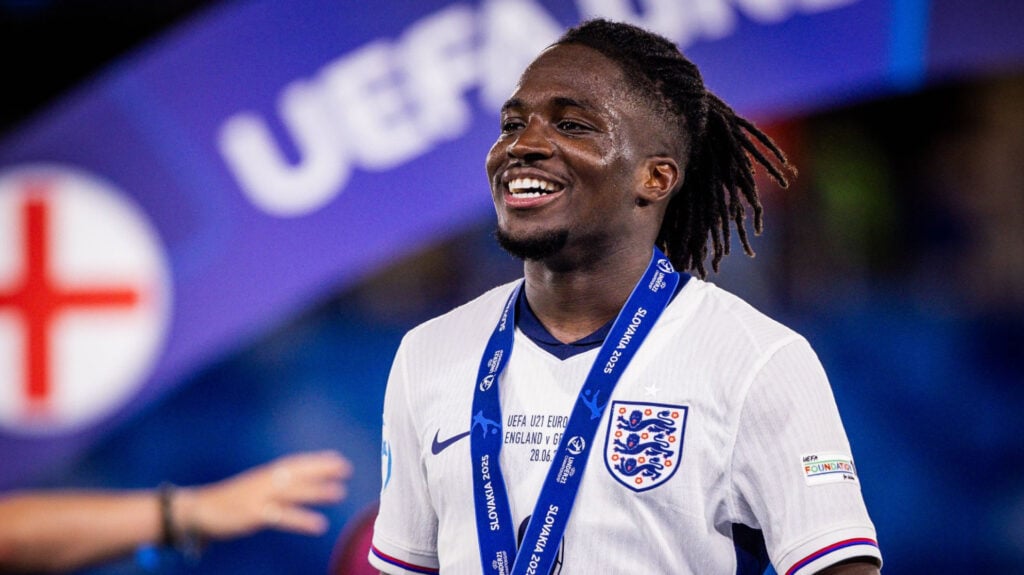 Jonathan Rowe smiling after winning the Under-21s EUROs with England