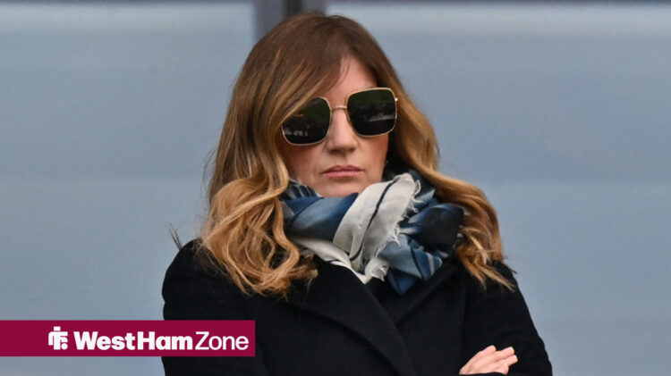 West Ham vice-chair Karren Brady stands with her arms folded.