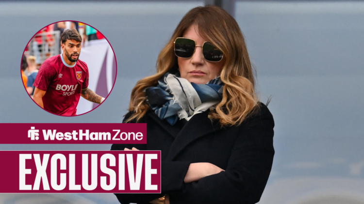 West Ham chief Karren Brady looking angry and Lucas Paqueta in action.
