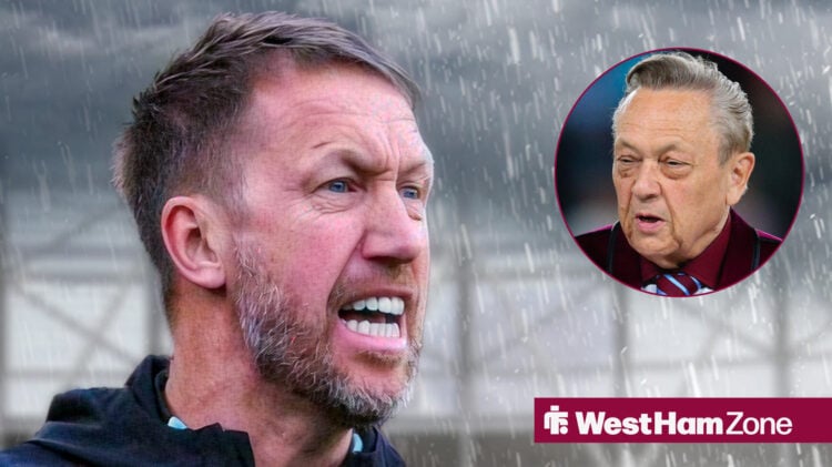 Graham Potter looking furious with David Sullivan in circle