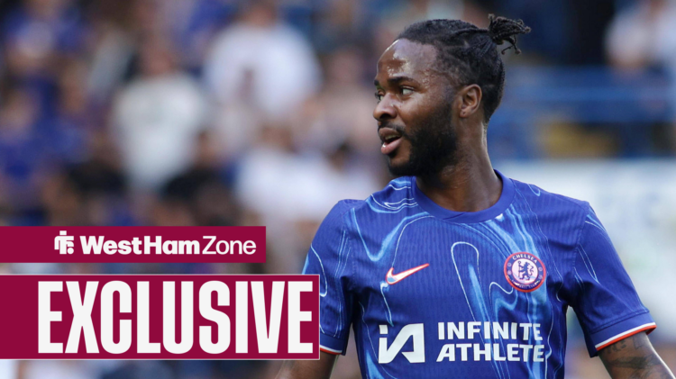 Raheem Sterling looks over his shoulder for Chelsea.