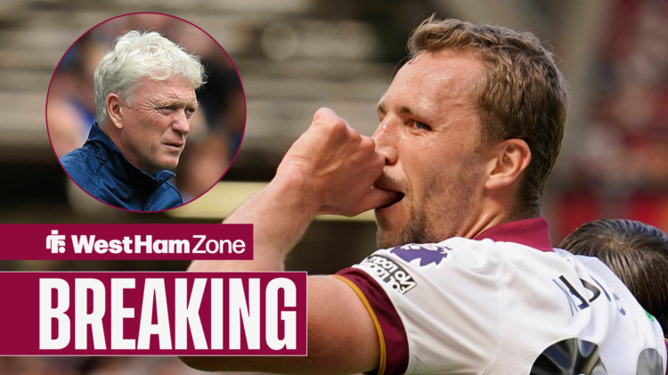 An image of Tomas Soucek sucking his thumb with David Moyes in a circular inset
