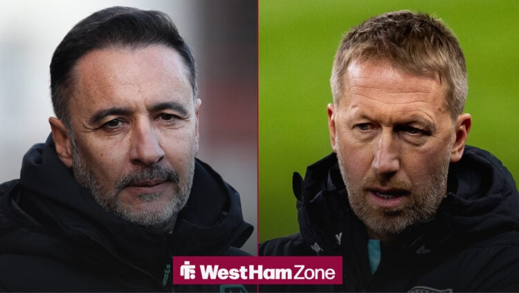 An image of Vitor Pereira managing Wolverhampton Wanderers, next to an image of Graham Potter managing West Ham United.