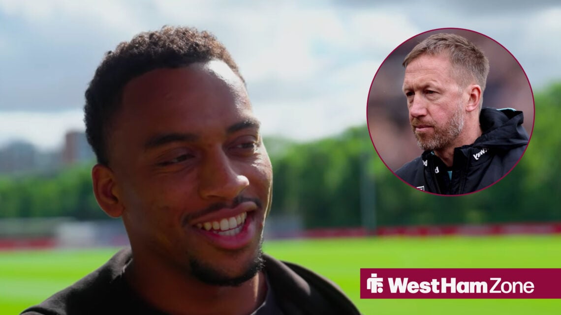 West Ham target Quinten Timber smiling and Graham Potter watching on.