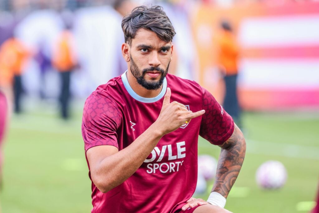 West Ham star Lucas Paqueta gestures during warm-up