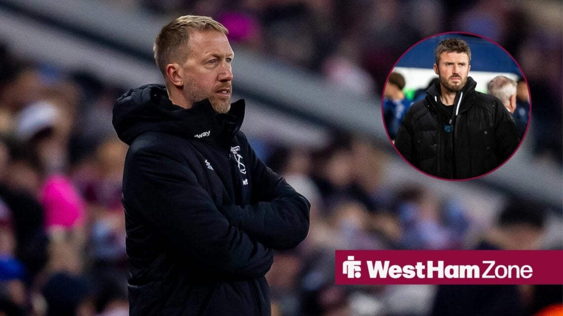 West Ham manager Graham Potter and Michael Carrick in the circle