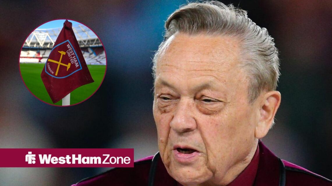 David Sullivan alongside a circle inset of the West Ham corner flag.