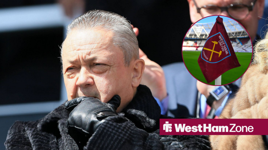 David Sullivan alongside a circle inset of the West Ham corner flag.