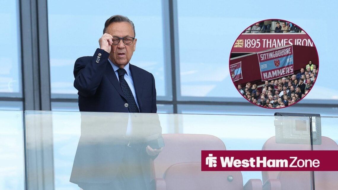 West Ham owner David Sullivan and supporters in the circle