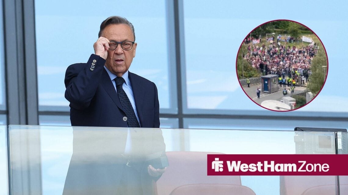 West Ham owner David Sullivan and the protests in the circle