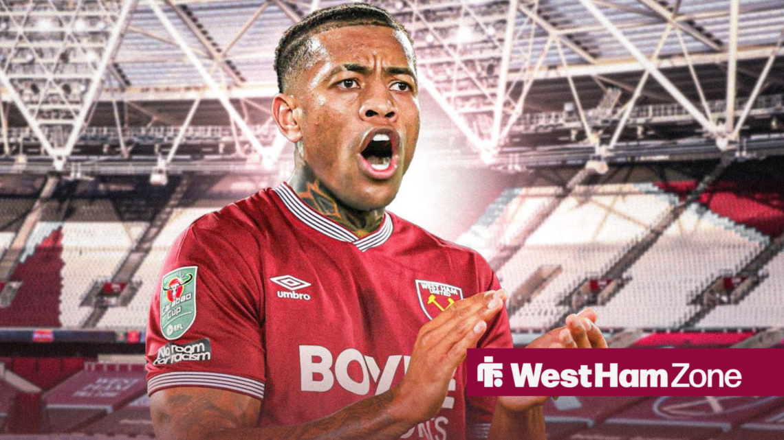 Igor Julio applauding in a West Ham shirt