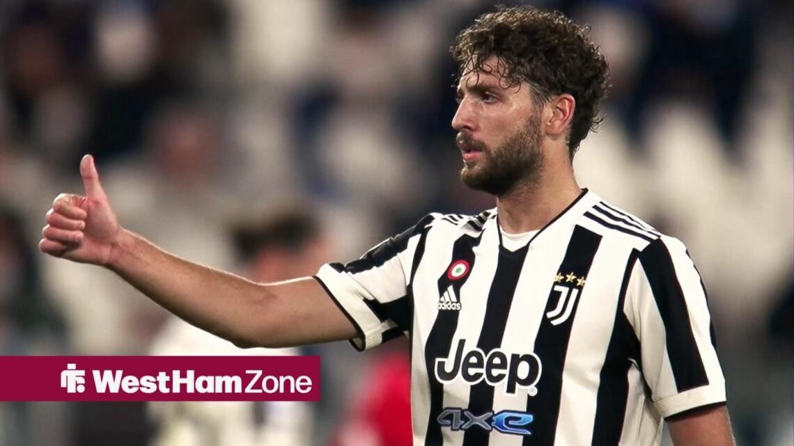 Manuel Locatelli holding his thumb up while playing for Juventus