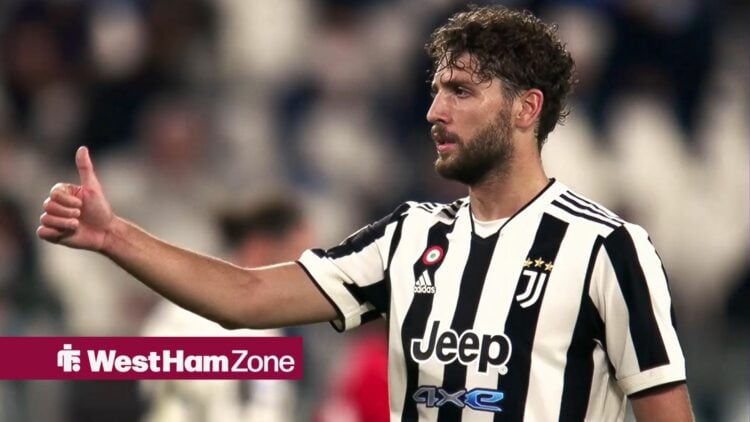Manuel Locatelli holding his thumb up while playing for Juventus