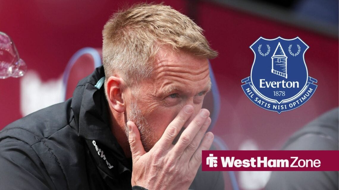 West Ham manager Graham Potter and the Everton badge