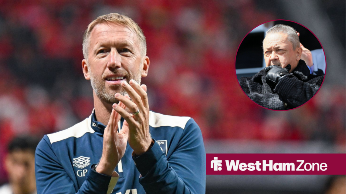 Graham Potter applauding the fans alongside a circle inset of David Sullivan