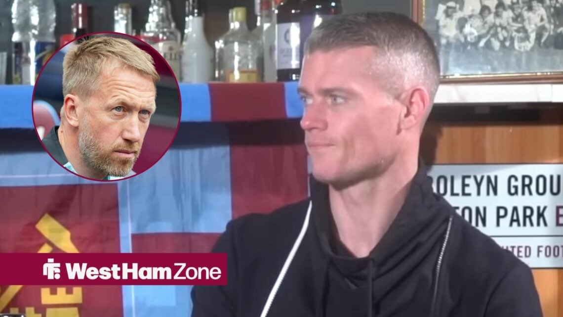 Paul Konchesky looking towards Graham Potter in a circle inset