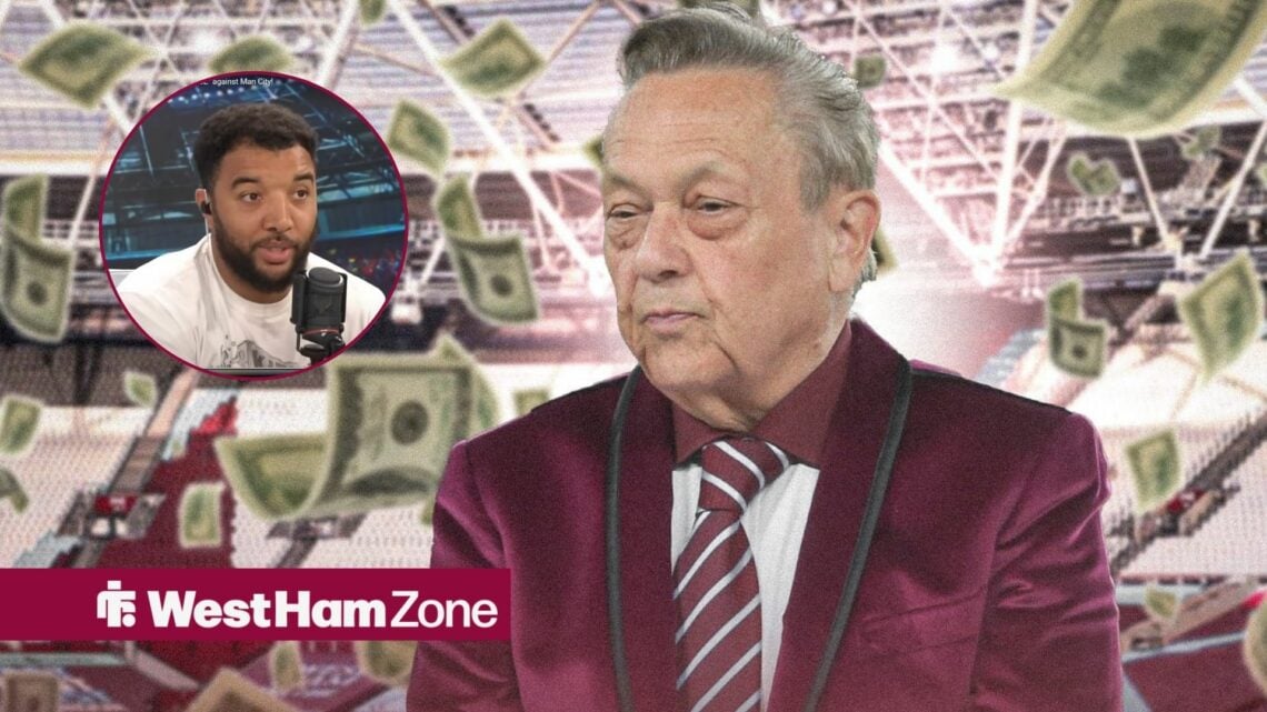 West Ham owner David Sullivan surrounded by money and Troy Deeney in the circle