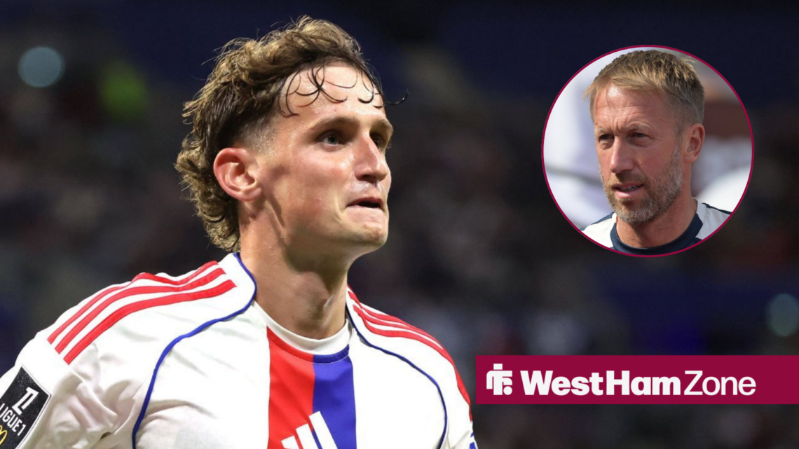 Tyler Morton playing for Lyon looking toward Graham Potter in a circle inset