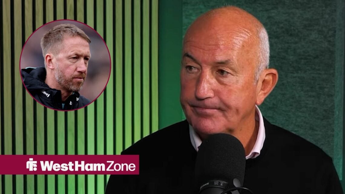 Tony Pulis looking concerned towards a saddened Graham Potter in a circle inset