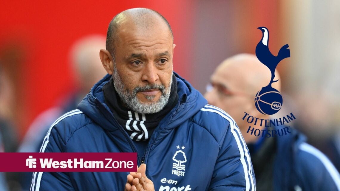 Nuno Espirito Santos as Nottingham Forest manager and the Tottenham badge