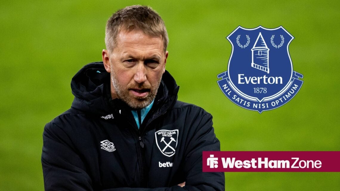 West Ham manager Graham Potter and the Everton badge