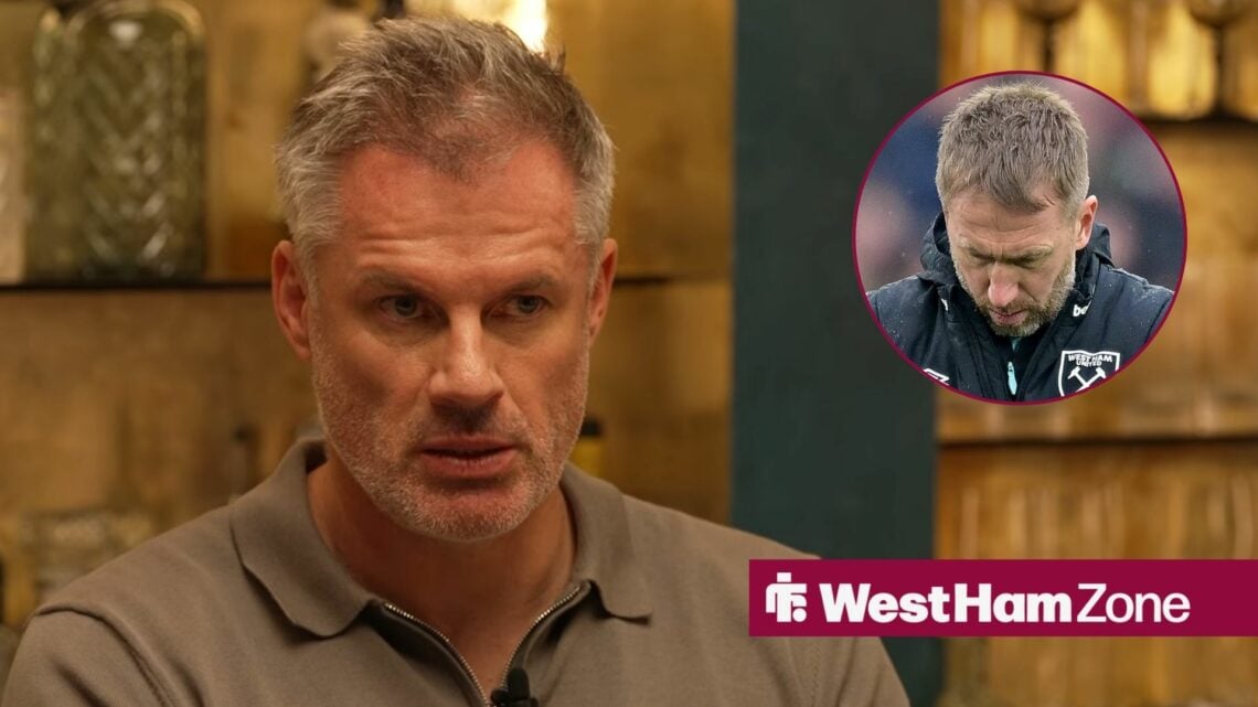 Jamie Carragher looking annoyed towards Graham Potter in a circle inset